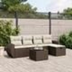 vidaXL Salon de jardin avec coussins 6 pcs marron résine tressée