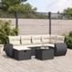 vidaXL Salon de jardin 7 pcs avec coussins noir résine tressée