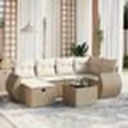 vidaXL Salon de jardin avec coussins 7 pcs beige résine tressée