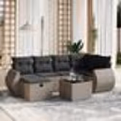 vidaXL Salon de jardin avec coussins 7 pcs gris résine tressée