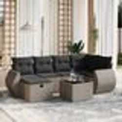 vidaXL Salon de jardin avec coussins 7 pcs gris résine tressée