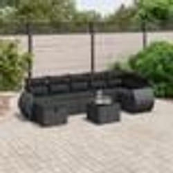 vidaXL Salon de jardin 8 pcs avec coussins noir résine tressée