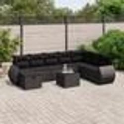 vidaXL Salon de jardin 9 pcs avec coussins noir résine tressée