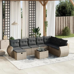 vidaXL Salon de jardin 9 pcs avec coussins gris résine tressée