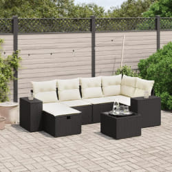 vidaXL Salon de jardin 7 pcs avec coussins noir résine tressée
