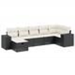 vidaXL Salon de jardin 7 pcs avec coussins noir résine tressée