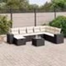 vidaXL Salon de jardin 9 pcs avec coussins noir résine tressée