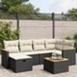 vidaXL Salon de jardin 7 pcs avec coussins noir résine tressée