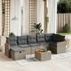 vidaXL Salon de jardin 8 pcs avec coussins gris résine tressée