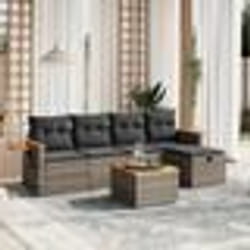 vidaXL Salon de jardin 6 pcs avec coussins gris résine tressée