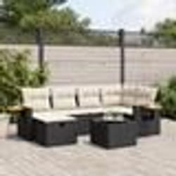 vidaXL Salon de jardin 7 pcs avec coussins noir résine tressée