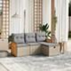 vidaXL Salon de jardin avec coussins 4pcs mélange beige résine tressée