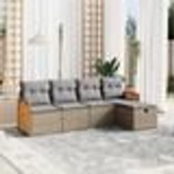 vidaXL Salon de jardin avec coussins 5pcs mélange beige résine tressée