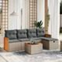 vidaXL Salon de jardin 6 pcs avec coussins gris résine tressée