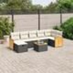 vidaXL Salon de jardin 8 pcs avec coussins noir résine tressée