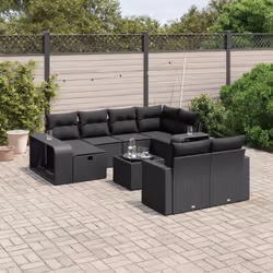 vidaXL Salon de jardin 11 pcs avec coussins noir résine tressée
