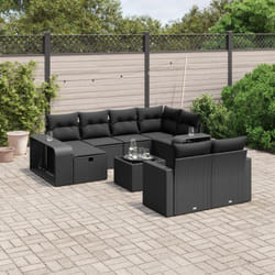 vidaXL Salon de jardin 11 pcs avec coussins noir résine tressée