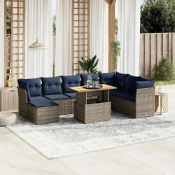 vidaXL Salon de jardin 9 pcs avec coussins gris résine tressée