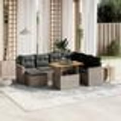 vidaXL Salon de jardin 8 pcs avec coussins gris résine tressée