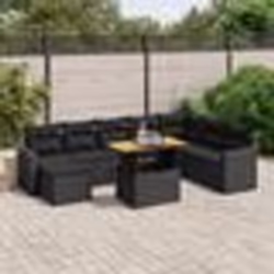 vidaXL Salon de jardin 9 pcs avec coussins noir résine tressée