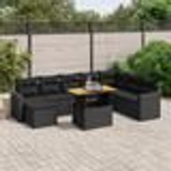 vidaXL Salon de jardin 9 pcs avec coussins noir résine tressée