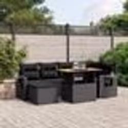 vidaXL Salon de jardin 7 pcs avec coussins noir résine tressée