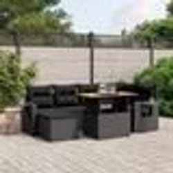vidaXL Salon de jardin 7 pcs avec coussins noir résine tressée