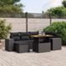 vidaXL Salon de jardin 7 pcs avec coussins noir résine tressée