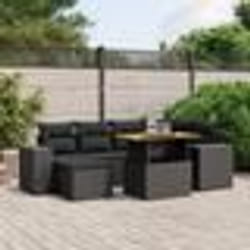 vidaXL Salon de jardin 7 pcs avec coussins noir résine tressée