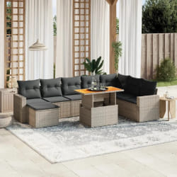vidaXL Salon de jardin 9 pcs avec coussins gris résine tressée