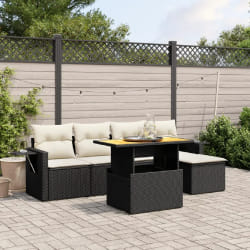 vidaXL Salon de jardin 6 pcs avec coussins noir résine tressée