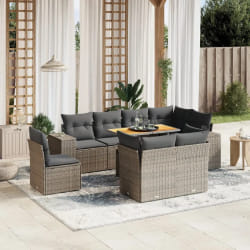 vidaXL Salon de jardin 9 pcs avec coussins gris résine tressée