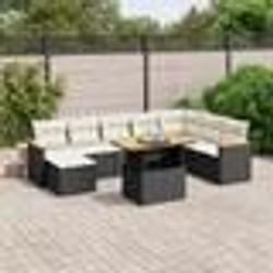 vidaXL Salon de jardin 9 pcs avec coussins noir résine tressée