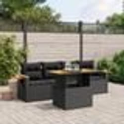 vidaXL Salon de jardin 5 pcs avec coussins noir résine tressée