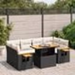 vidaXL Salon de jardin 7 pcs avec coussins noir résine tressée