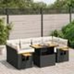 vidaXL Salon de jardin 7 pcs avec coussins noir résine tressée