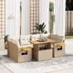 vidaXL Salon de jardin avec coussins 7 pcs beige résine tressée