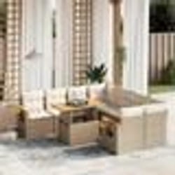 vidaXL Salon de jardin avec coussins 9 pcs beige résine tressée
