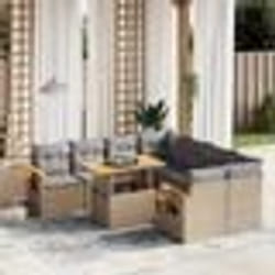 vidaXL Salon de jardin avec coussins 9 pcs beige résine tressée