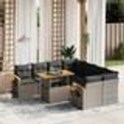 vidaXL Salon de jardin 9 pcs avec coussins gris résine tressée