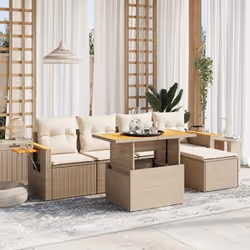 vidaXL Salon de jardin avec coussins 6 pcs beige résine tressée
