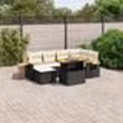 vidaXL Salon de jardin 8 pcs avec coussins noir résine tressée