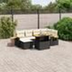 vidaXL Salon de jardin 8 pcs avec coussins noir résine tressée