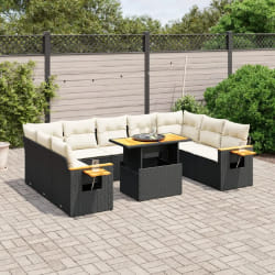vidaXL Salon de jardin 11 pcs avec coussins noir résine tressée