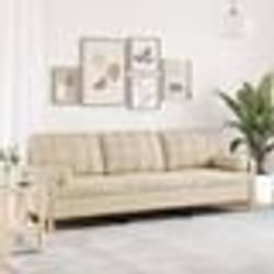 vidaXL Canapé 3 places avec oreillers décoratifs crème 210 cm tissu canapé canapé de salon canapé 3 places en tissu 3278203