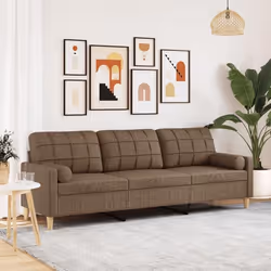 vidaXL Canapé 3 places avec oreillers décoratifs marron 210 cm tissu canapé canapé de salon canapé 3 places en tissu 3278204
