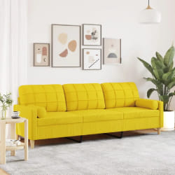 vidaXL - Canapé 3 places Jaune clair 210 cm tissu