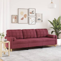 vidaXL Canapé 3 places avec oreillers décoratifs bordeaux 210 cm tissu