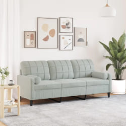 vidaXL Canapé 3 places avec oreillers Gris Clair