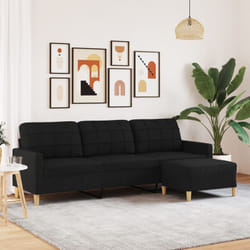 Canapé à 3 places avec repose-pieds Noir 210 cm Tissu - Vidaxl